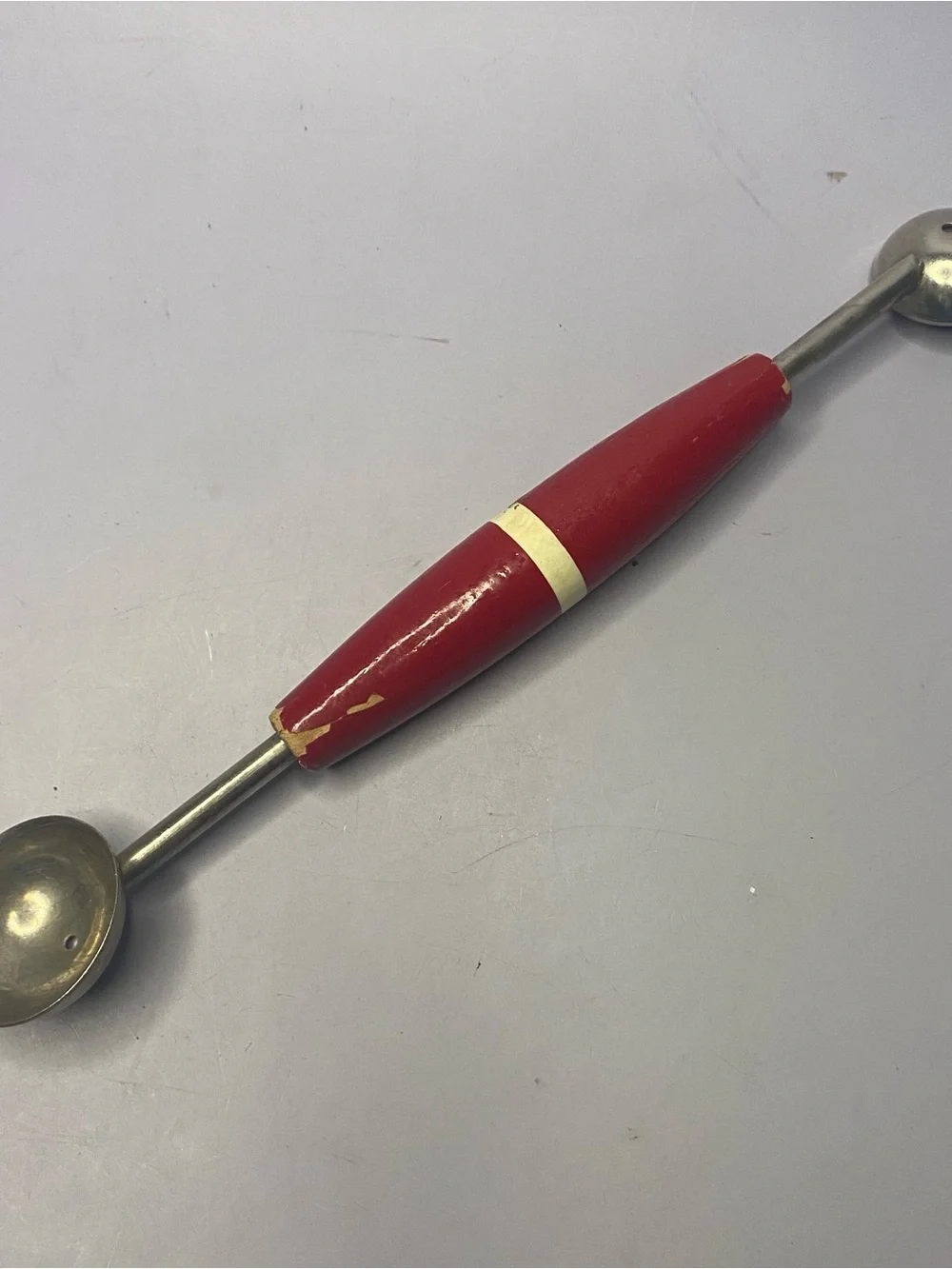 Vintage EKCO Red Handle Double-Ended Melon Baller with Metal Scoops